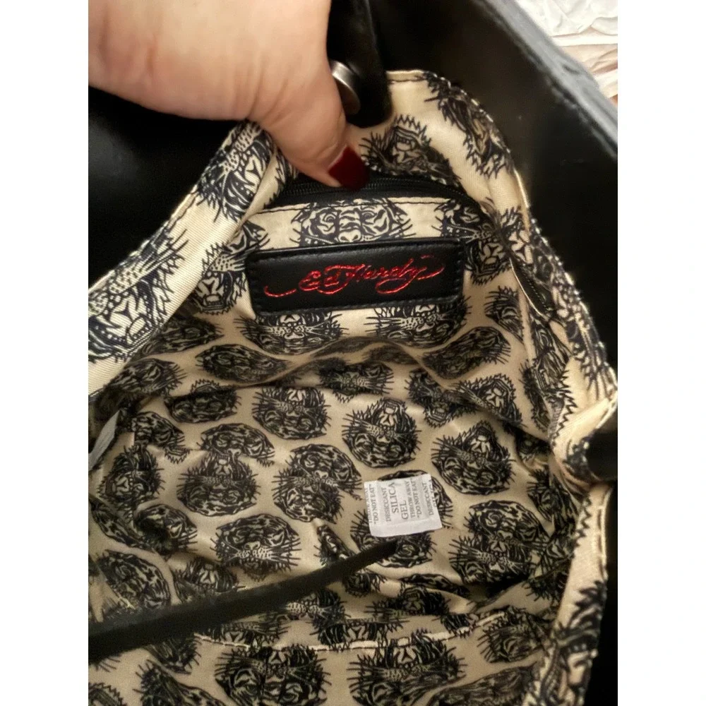 Ed Hardy Love Kills Slowly Crossbody Bag Black Grey Rhinestone Studded NWT
